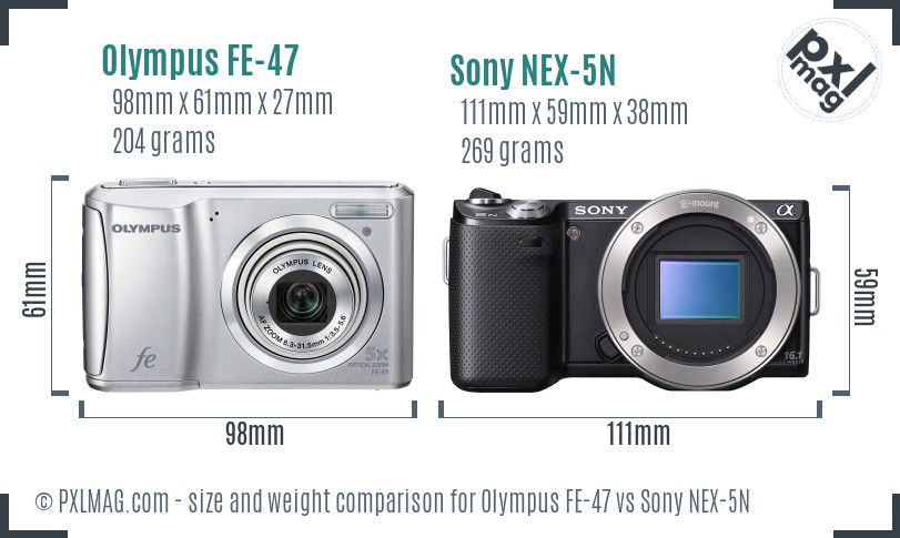 Olympus FE-47 vs Sony NEX-5N size comparison