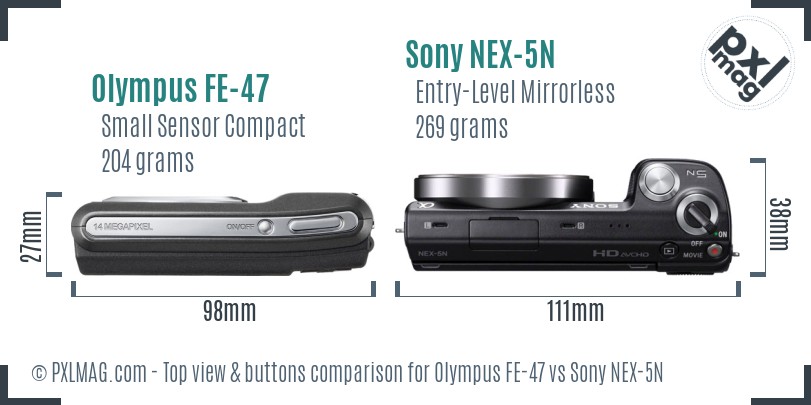 Olympus FE-47 vs Sony NEX-5N top view buttons comparison