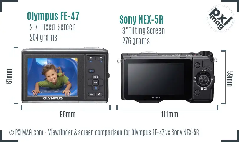 Olympus FE-47 vs Sony NEX-5R Screen and Viewfinder comparison