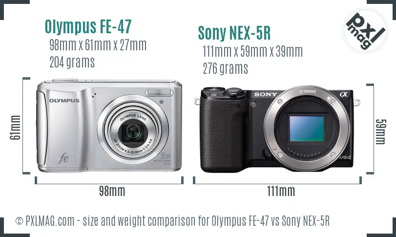 Olympus FE-47 vs Sony NEX-5R size comparison