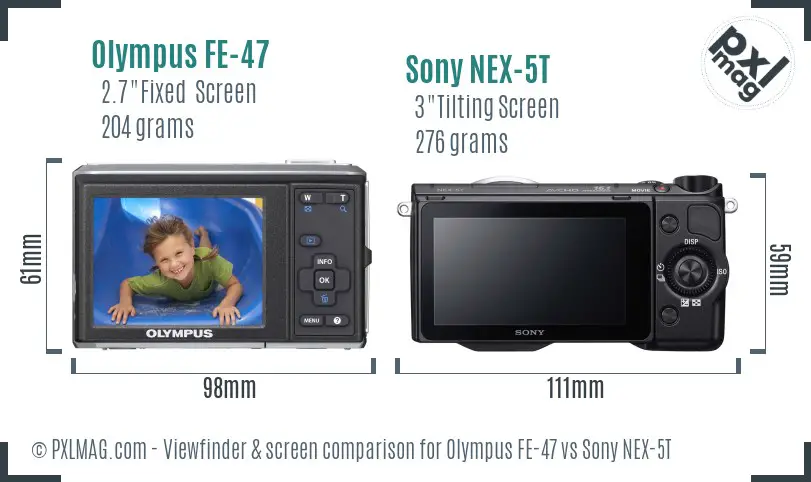 Olympus FE-47 vs Sony NEX-5T Screen and Viewfinder comparison
