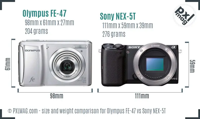 Olympus FE-47 vs Sony NEX-5T size comparison