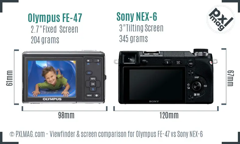 Olympus FE-47 vs Sony NEX-6 Screen and Viewfinder comparison