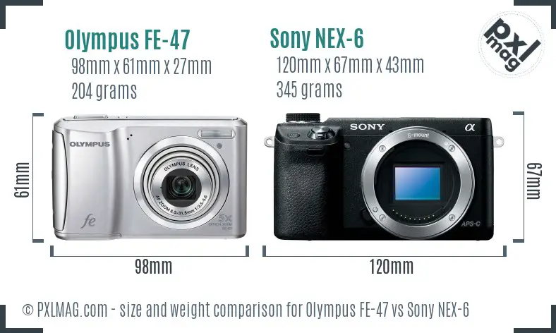 Olympus FE-47 vs Sony NEX-6 size comparison