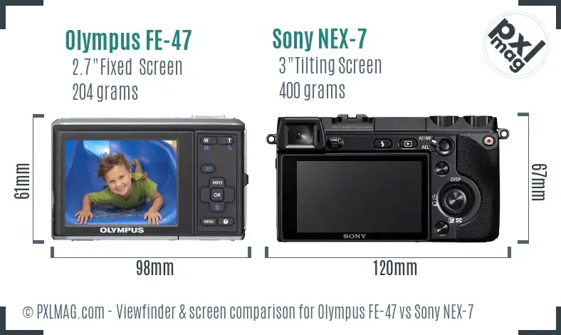 Olympus FE-47 vs Sony NEX-7 Screen and Viewfinder comparison