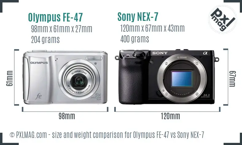 Olympus FE-47 vs Sony NEX-7 size comparison