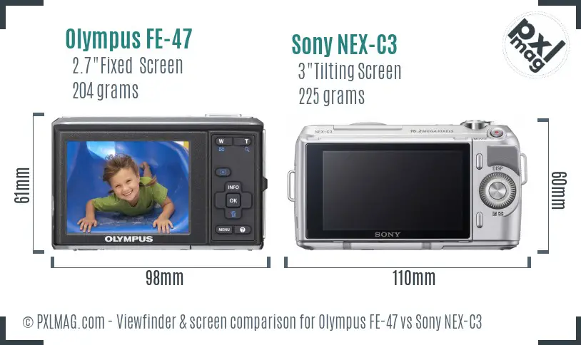 Olympus FE-47 vs Sony NEX-C3 Screen and Viewfinder comparison