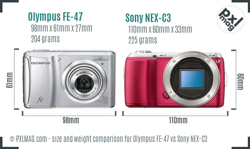 Olympus FE-47 vs Sony NEX-C3 size comparison