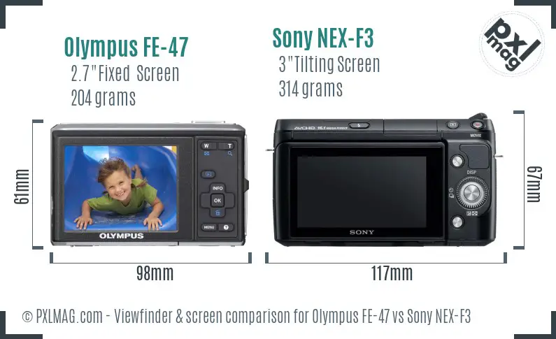 Olympus FE-47 vs Sony NEX-F3 Screen and Viewfinder comparison
