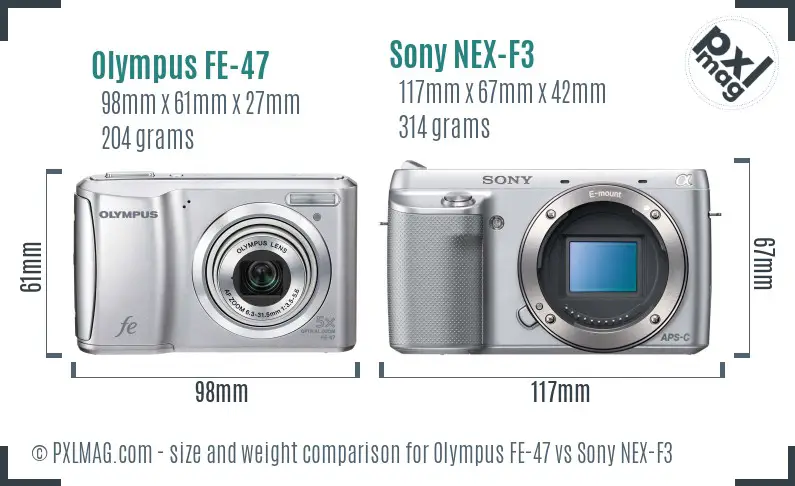 Olympus FE-47 vs Sony NEX-F3 size comparison