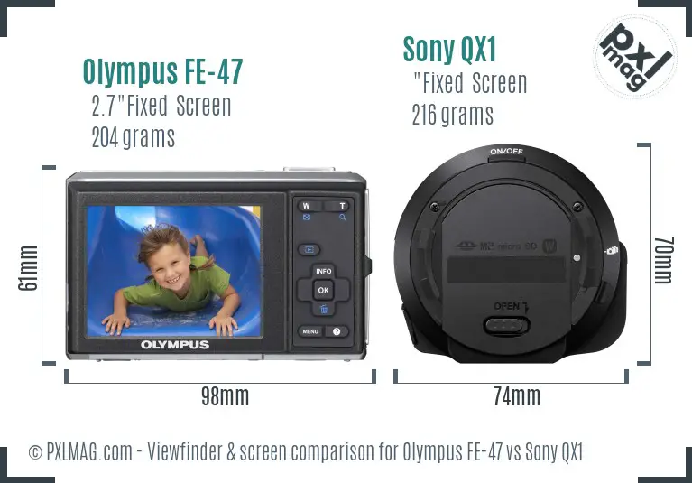Olympus FE-47 vs Sony QX1 Screen and Viewfinder comparison