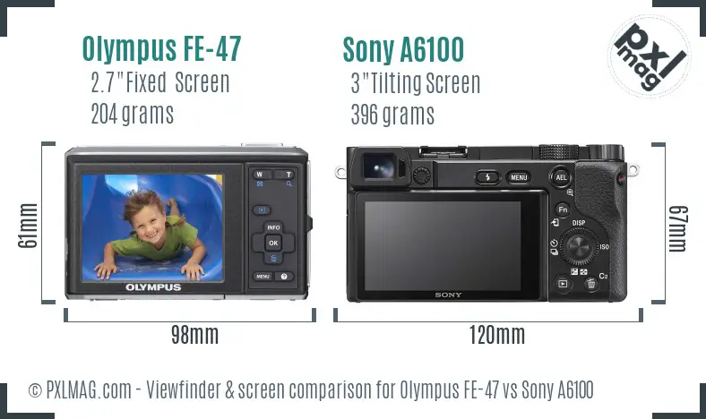 Olympus FE-47 vs Sony A6100 Screen and Viewfinder comparison Olympus FE-47 vs Sony A6100 Screen and Viewfinder comparison