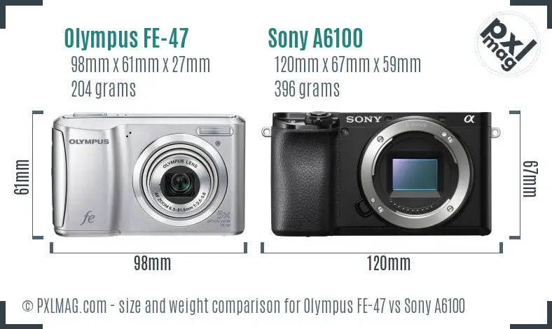 Olympus FE-47 vs Sony A6100 size comparison Olympus FE-47 vs Sony A6100 size comparison