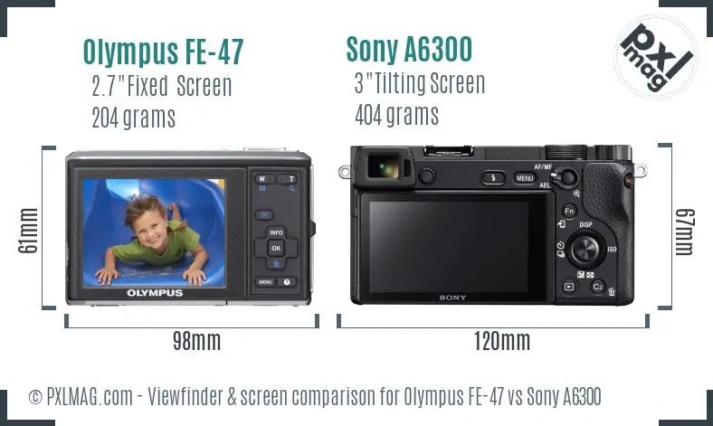 Olympus FE-47 vs Sony A6300 Screen and Viewfinder comparison