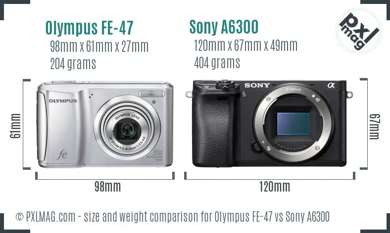 Olympus FE-47 vs Sony A6300 size comparison