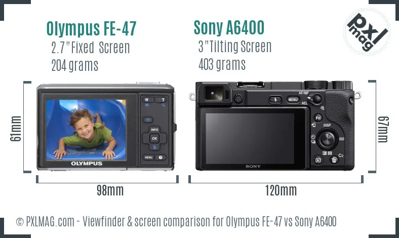 Olympus FE-47 vs Sony A6400 Screen and Viewfinder comparison