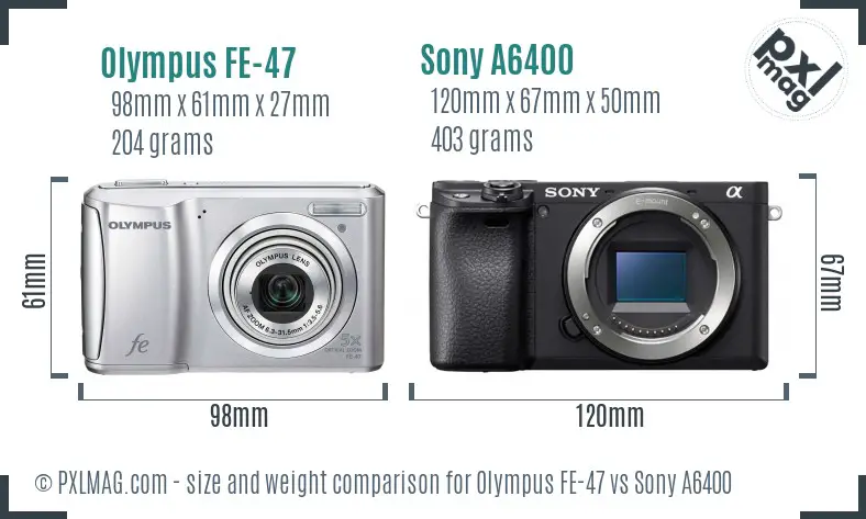 Olympus FE-47 vs Sony A6400 size comparison