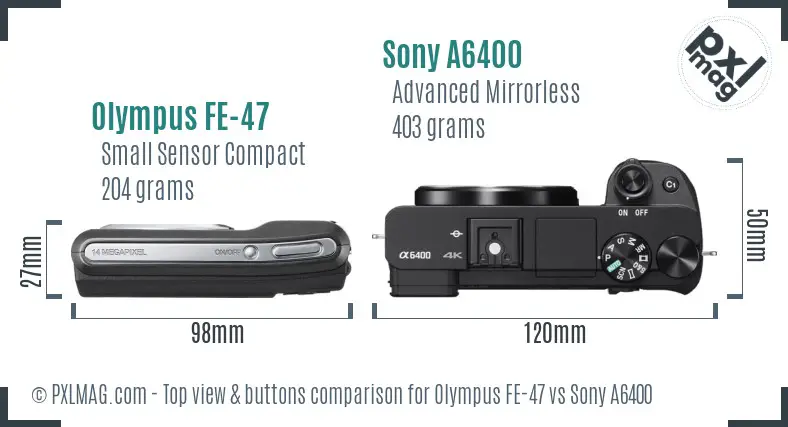 Olympus FE-47 vs Sony A6400 top view buttons comparison