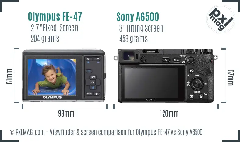 Olympus FE-47 vs Sony A6500 Screen and Viewfinder comparison