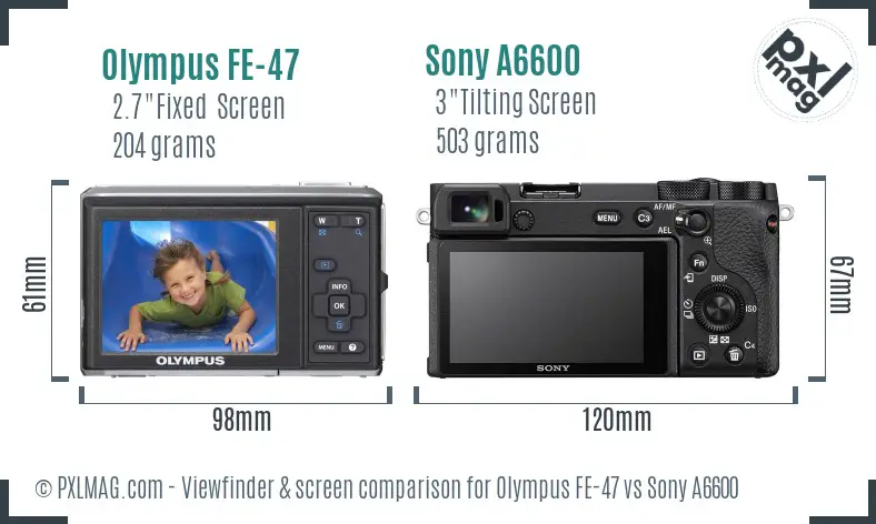 Olympus FE-47 vs Sony A6600 Screen and Viewfinder comparison