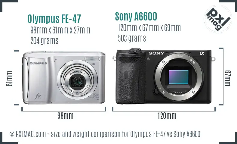 Olympus FE-47 vs Sony A6600 size comparison