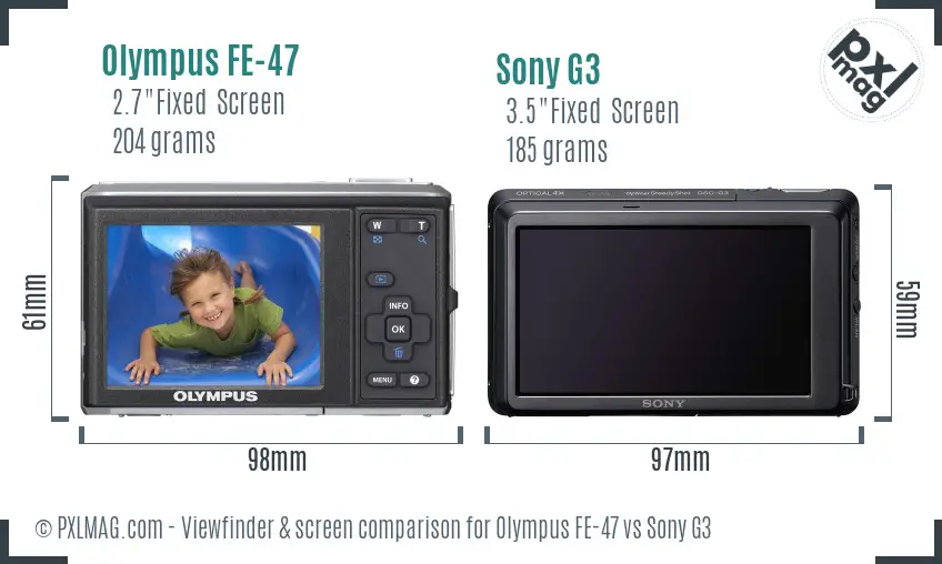 Olympus FE-47 vs Sony G3 Screen and Viewfinder comparison