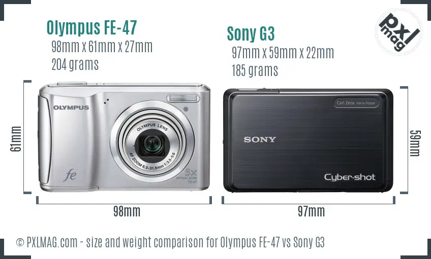 Olympus FE-47 vs Sony G3 size comparison