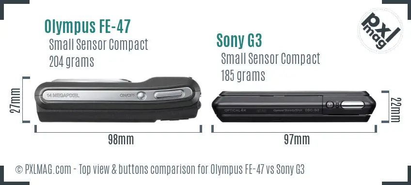 Olympus FE-47 vs Sony G3 top view buttons comparison