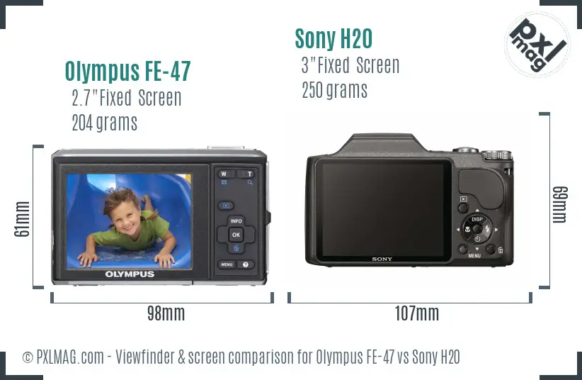 Olympus FE-47 vs Sony H20 Screen and Viewfinder comparison