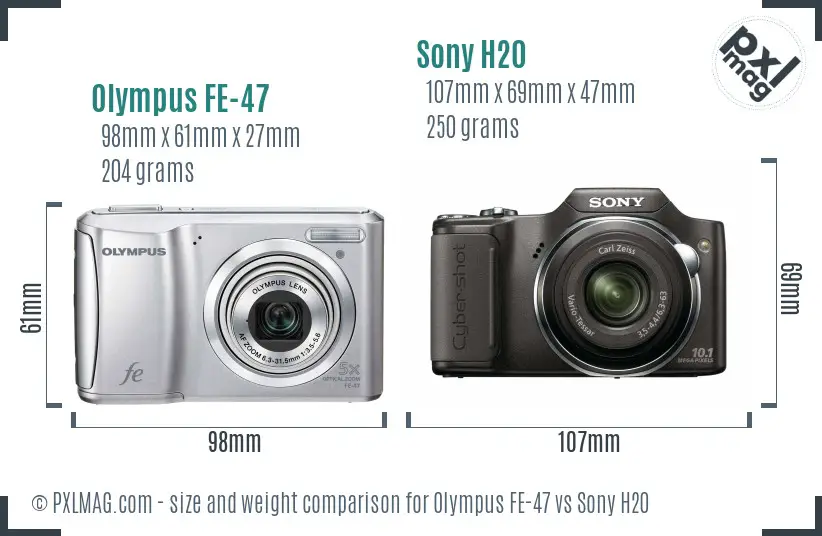 Olympus FE-47 vs Sony H20 size comparison