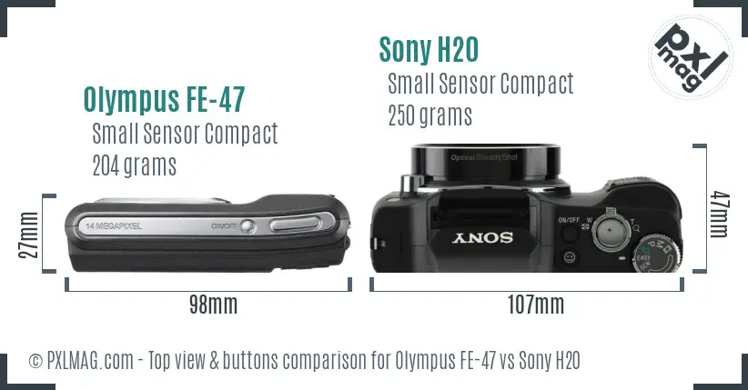 Olympus FE-47 vs Sony H20 top view buttons comparison