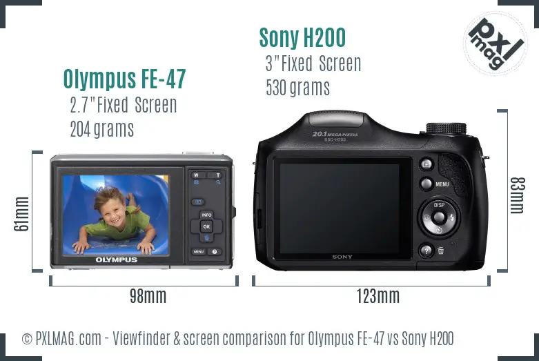 Olympus FE-47 vs Sony H200 Screen and Viewfinder comparison