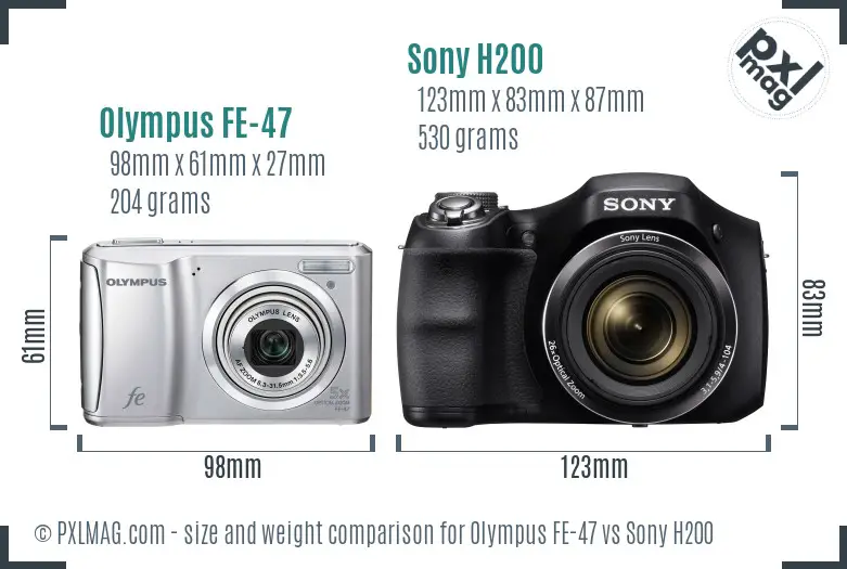 Olympus FE-47 vs Sony H200 size comparison
