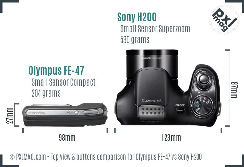 Olympus FE-47 vs Sony H200 top view buttons comparison