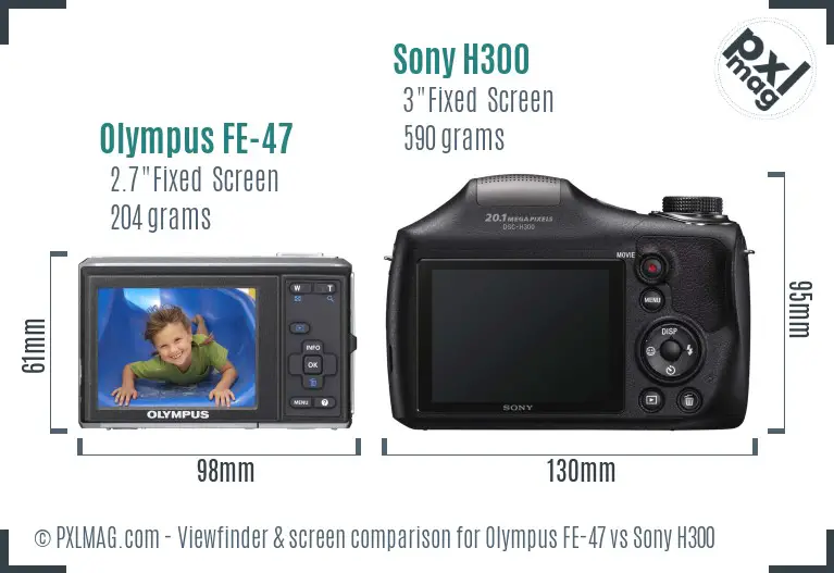 Olympus FE-47 vs Sony H300 Screen and Viewfinder comparison