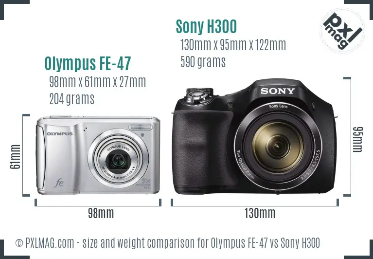 Olympus FE-47 vs Sony H300 size comparison
