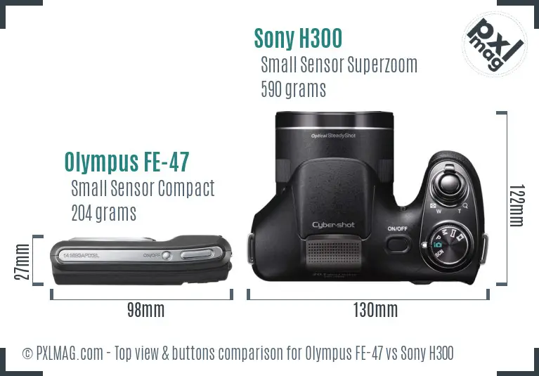 Olympus FE-47 vs Sony H300 top view buttons comparison
