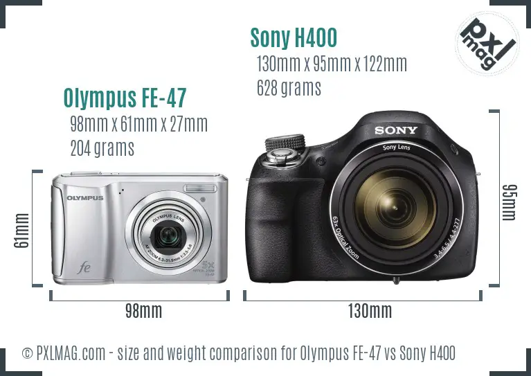 Olympus FE-47 vs Sony H400 size comparison