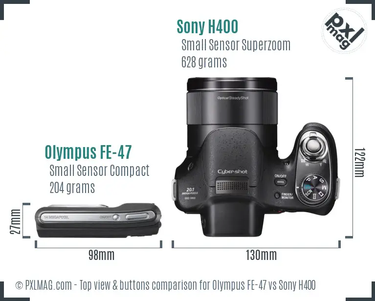 Olympus FE-47 vs Sony H400 top view buttons comparison