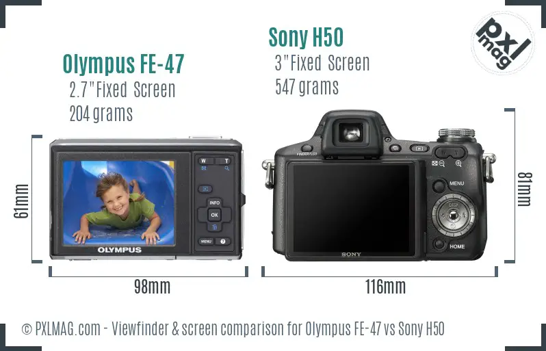 Olympus FE-47 vs Sony H50 Screen and Viewfinder comparison