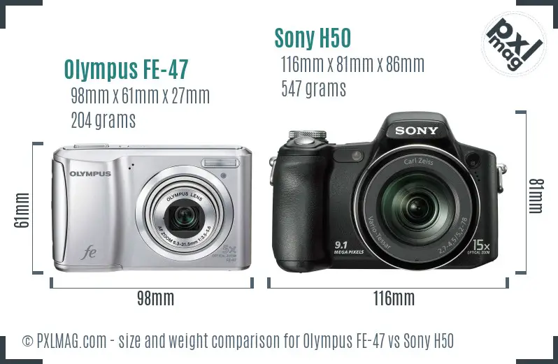 Olympus FE-47 vs Sony H50 size comparison