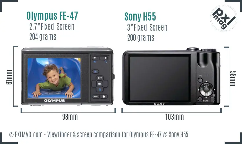 Olympus FE-47 vs Sony H55 Screen and Viewfinder comparison