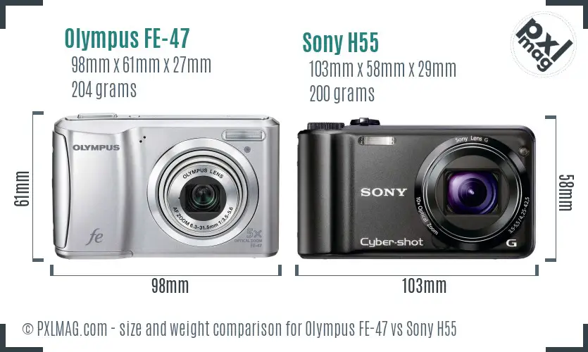 Olympus FE-47 vs Sony H55 size comparison
