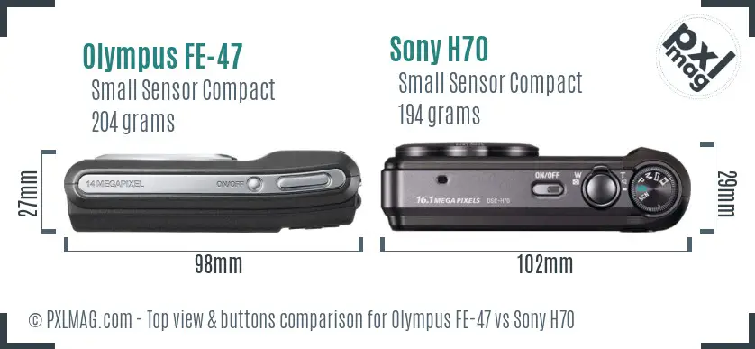 Olympus FE-47 vs Sony H70 top view buttons comparison