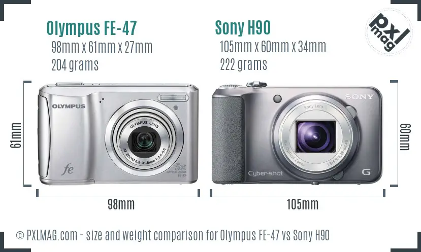 Olympus FE-47 vs Sony H90 size comparison