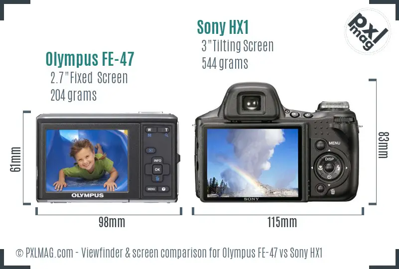 Olympus FE-47 vs Sony HX1 Screen and Viewfinder comparison