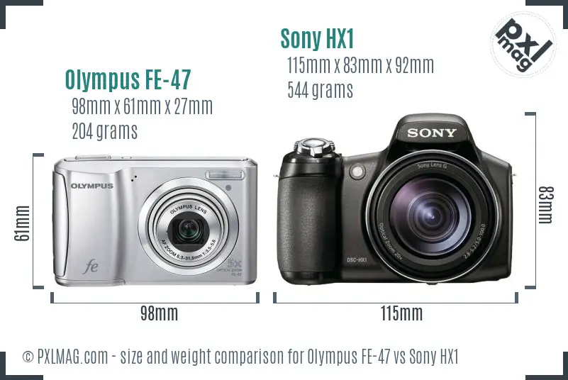 Olympus FE-47 vs Sony HX1 size comparison