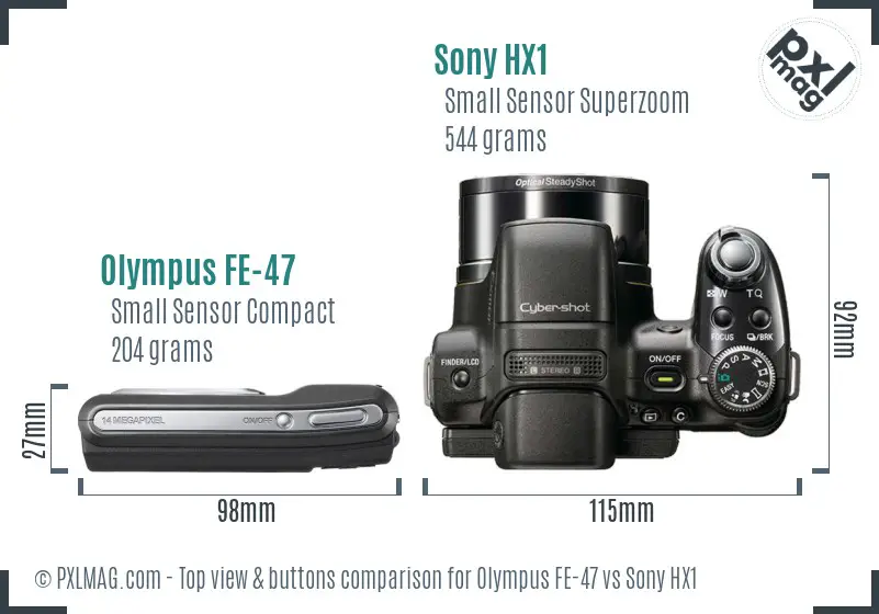 Olympus FE-47 vs Sony HX1 top view buttons comparison