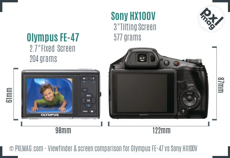 Olympus FE-47 vs Sony HX100V Screen and Viewfinder comparison