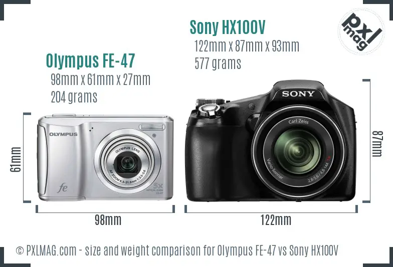 Olympus FE-47 vs Sony HX100V size comparison